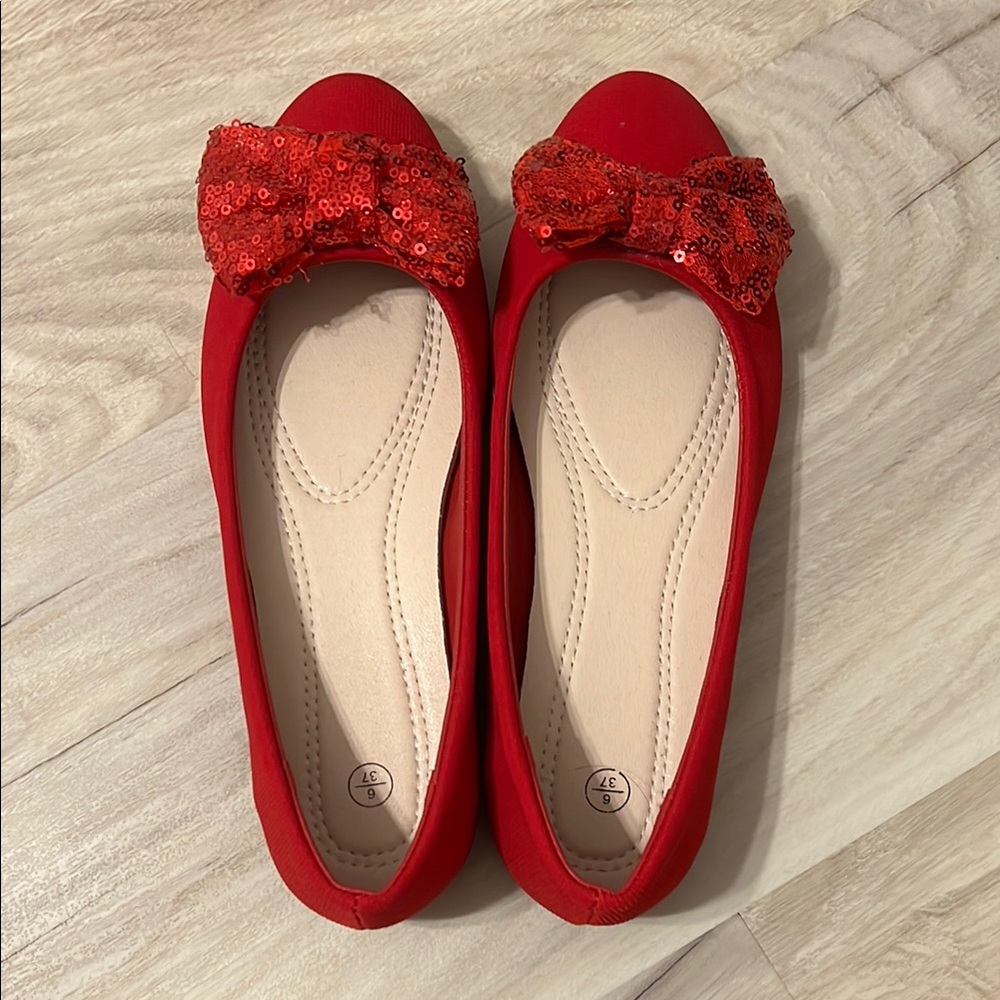 Red Sequin Bow Flats